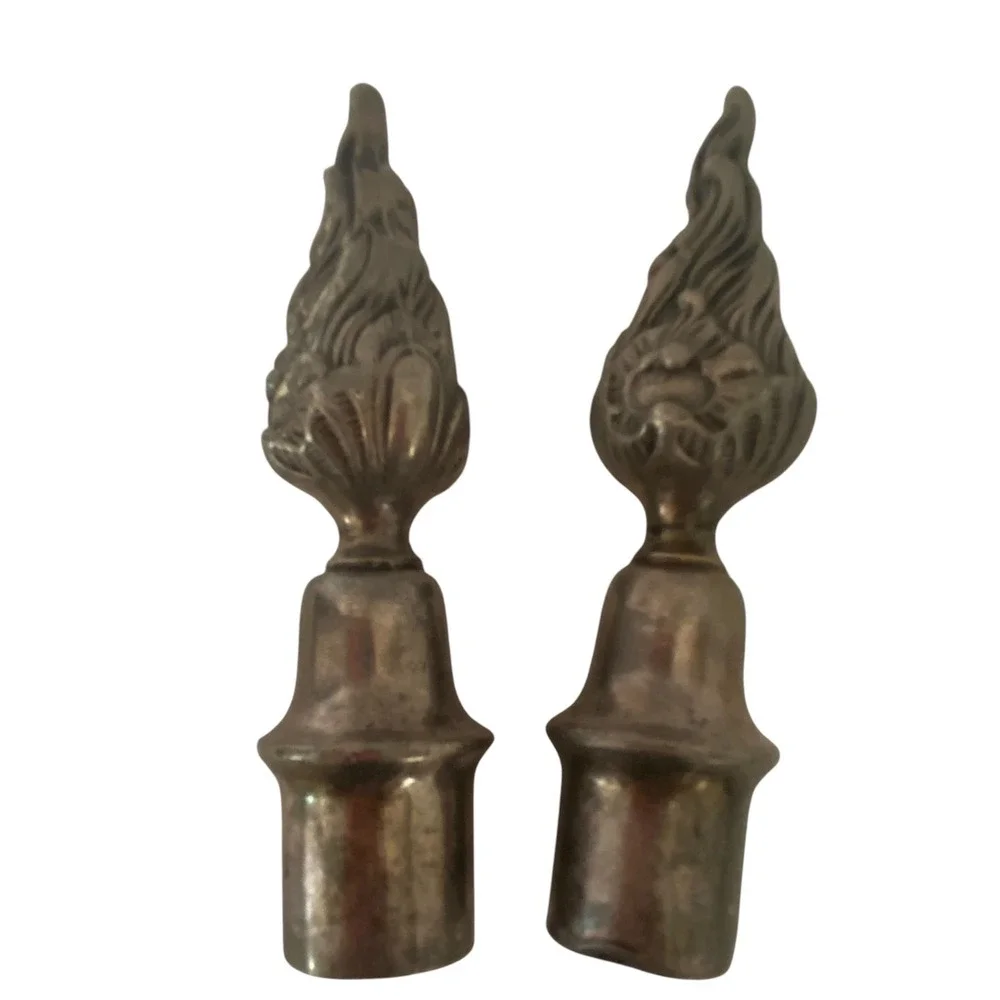 Vtg Silver Tone Candelabra Metal Flame Torch Finials Set Architectural Decor 4in